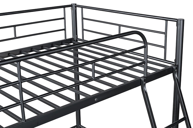 Cama alta doble Myles blanca, plateada y negra