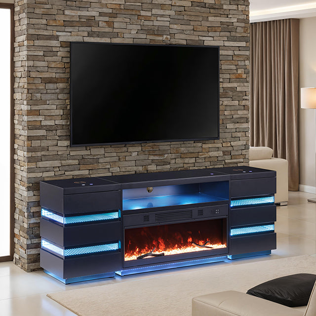 Mueble para TV Terni con chimenea y 2 mesas auxiliares