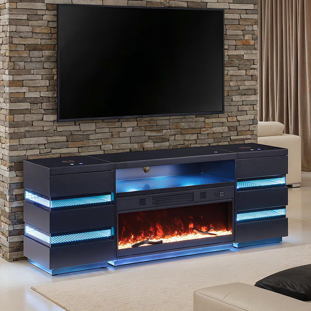 Mueble para TV Terni con chimenea y 2 mesas auxiliares