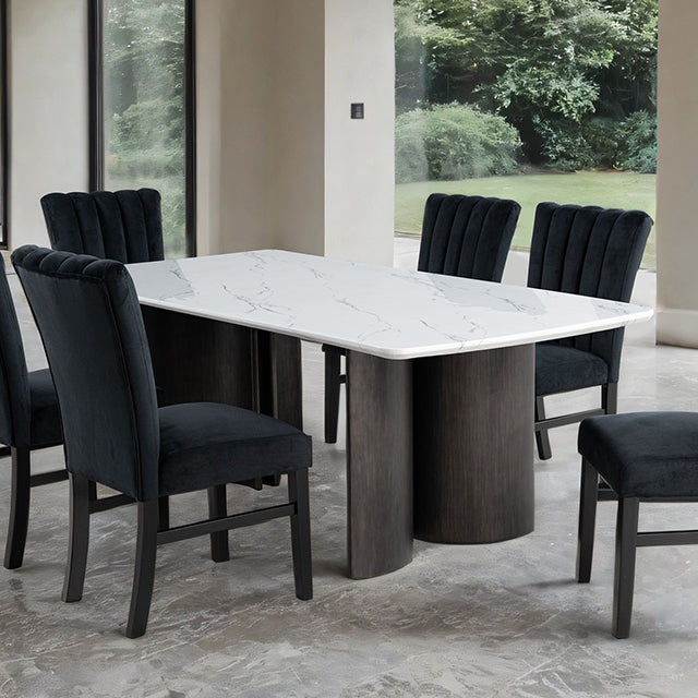 Mesa de comedor Selsey, con tablero de piedra blanca