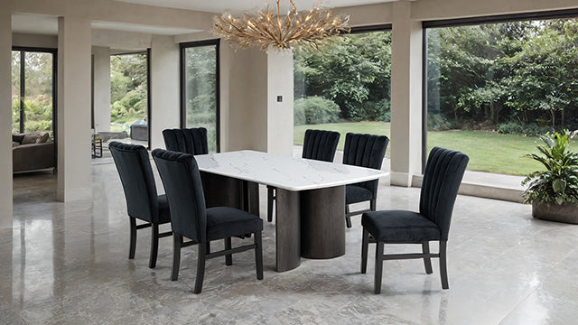 Mesa de comedor Selsey, con tablero de piedra blanca